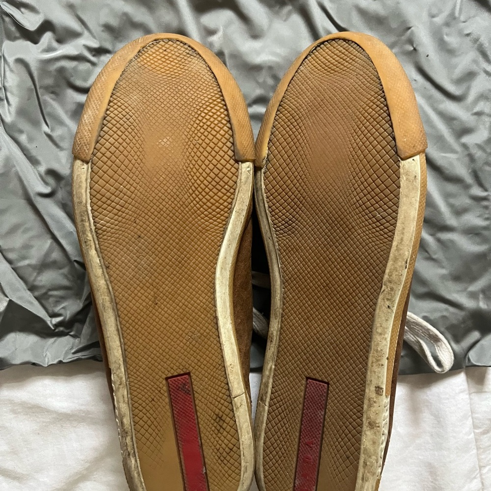 Prada Brown Leather Slip-On Sneakers with White Insoles - Picture 6 of 8